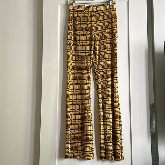 Zara Pants - Pleated Yellow Plaid Flare Pants (2018)